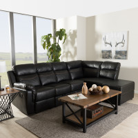 Baxton Studio R1818-Black-SF Roland Modern and Contemporary Black Faux Leather 2-Piece Sectional with Recliner and Storage Chaise